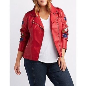 Charlotte Russe Embroidered Faux Leather Moto